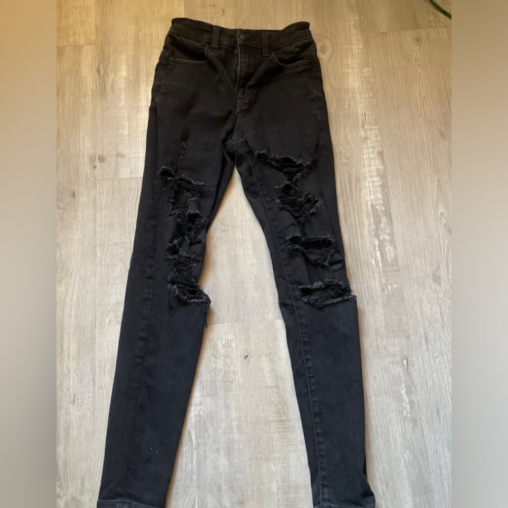 american eagle black ripped skinny jeans